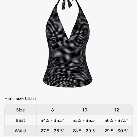 2/$15 NWOT Hilor Black and White Polka Dot Tankini Top - Size 10 - Picture 6 of 10